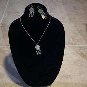 Silver Dreamcatcher Necklace with Turquoise Accents